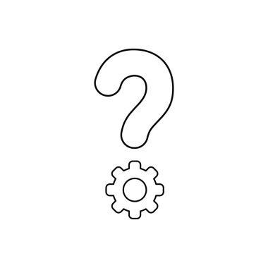 Dişli ile soru işareti Vektör simgesi kavramı. Siyah anahat.