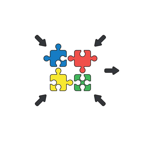 Vector icon concept of jigsaw puzzle pieces connecting. Black ou — Stock Vector