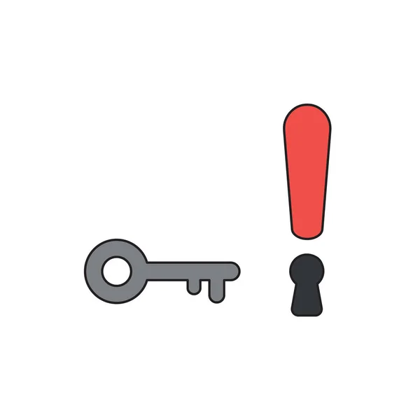 Conceito de ícone vetorial de ponto de exclamação com fechadura e chave. Bl — Vetor de Stock