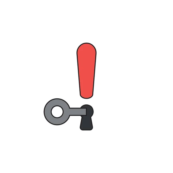 Vector icon concept of exclamation mark with keyhole and key unl — Stock Vector