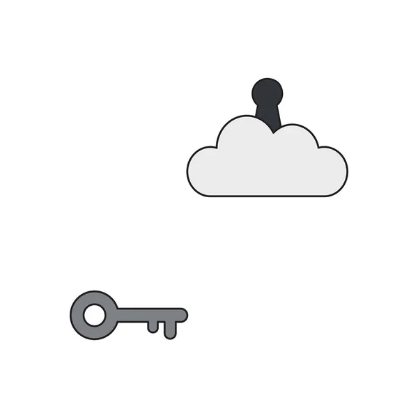 Διανυσματική έννοια του κλειδιού φτάσει κλειδαρότρυπα στο σύννεφο. Μαύρο περίγραμμα — Διανυσματικό Αρχείο