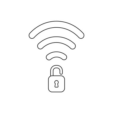 Açık asma kilit ile kablosuz sembolü vektör simgesi kavramı. Blac