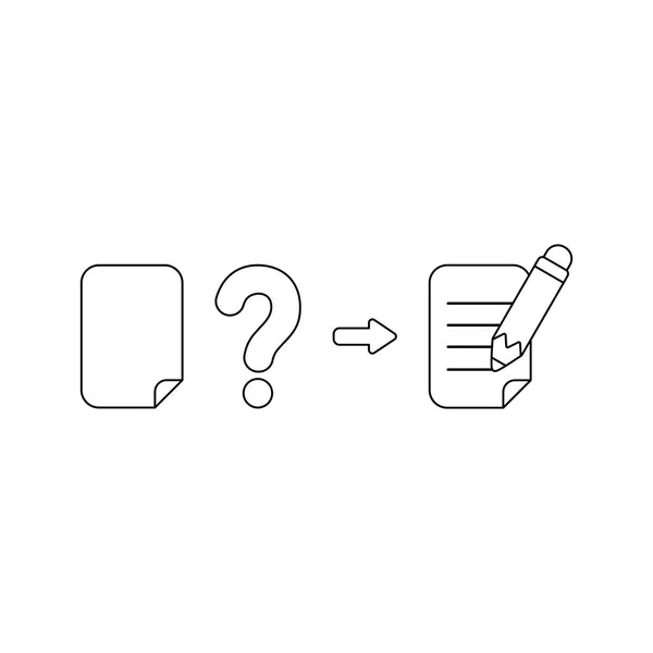 Concepto de icono vectorial de papel en blanco con signo de interrogación y escritura — Vector de stock