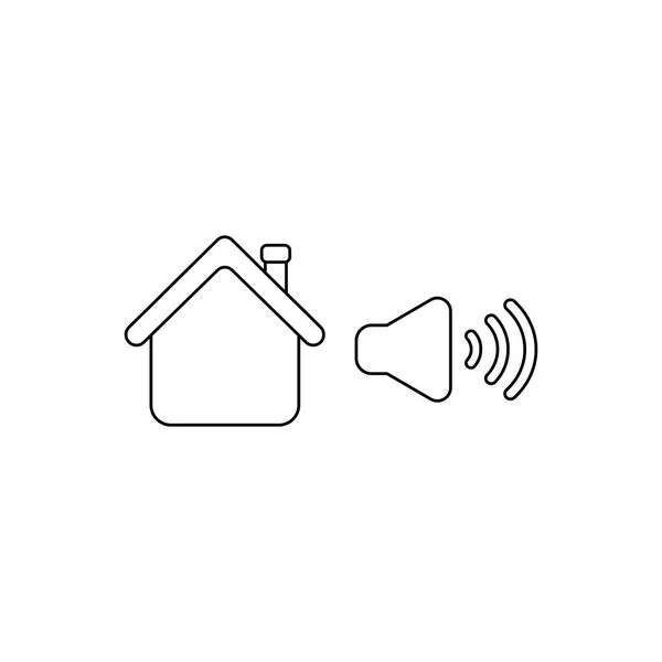 Vector icon concept of house with high speaker sound, loud voice — Stock Vector