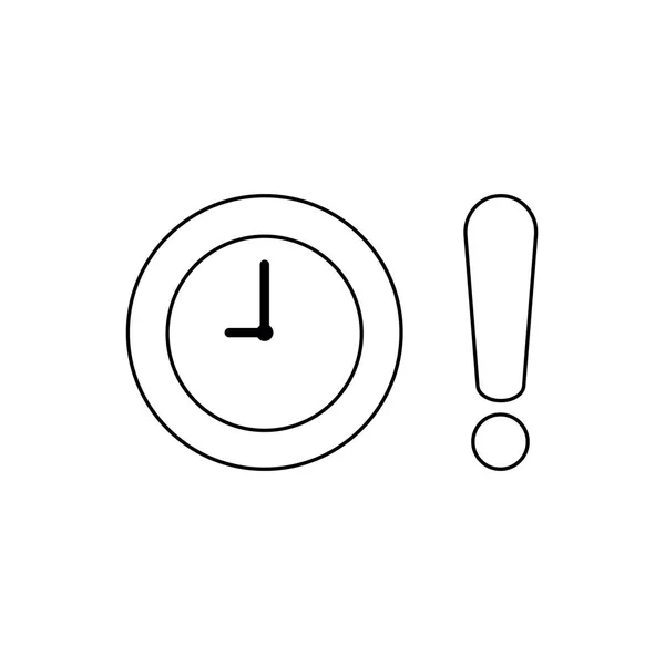 Vector icon concept of clock with exclamation mark. Black outlin — Stock Vector