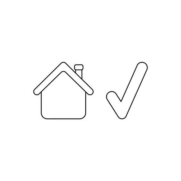 Conceito de ícone vetorial de casa com marca de seleção. Esboço preto . — Vetor de Stock