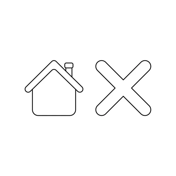Conceito de ícone vetorial de casa com marca x. Esboço preto . — Vetor de Stock