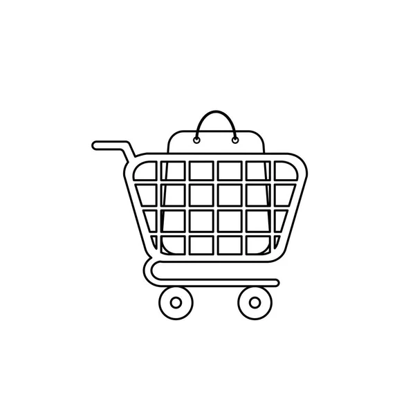 Vector icon concept of shopping bag inside shopping cart. Black — Stock Vector