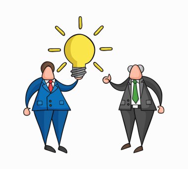 Elle çizilmiş vektör işadamı işçi iyi bir fikir ve patron sh var