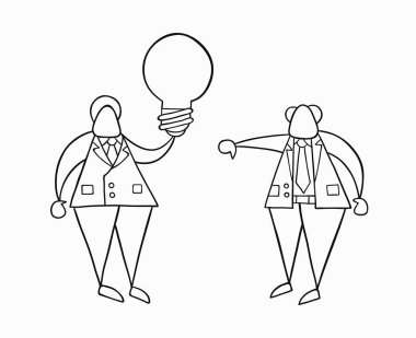 Elle çizilmiş vektör işadamı işçi kötü bir fikir ve patron sho var