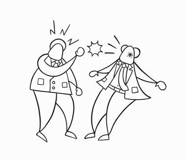 Elle çizilmiş vektör kızgın işadamı işçi t patronu yumrukladı