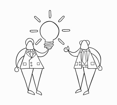 Elle çizilmiş vektör işadamı işçi iyi bir fikir ve patron sh var