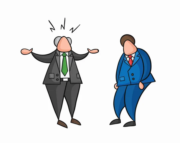 Hand-drawn vector angry boss with businessman worker — Stock Vector