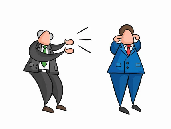 Hand-drawn vector angry boss yelling at businessman worker and h — Stock Vector