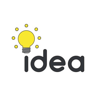 Parlayan ampul ile fikir kelime Vektör simgesi kavramı. 