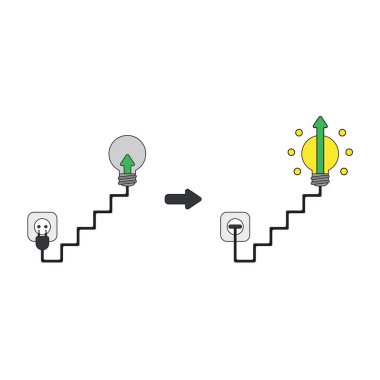 Çıkışa takılı ampuldeki ok vektör simgesi kavramı