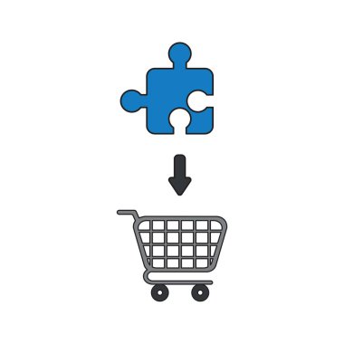 Alışveriş sepeti içine yapboz parçası vektör simgesi kavramı. 