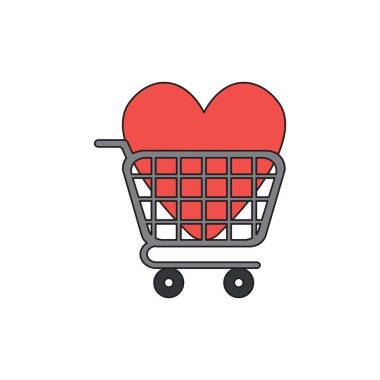 Alışveriş sepeti içinde kalp Vektör simgesi kavramı. 