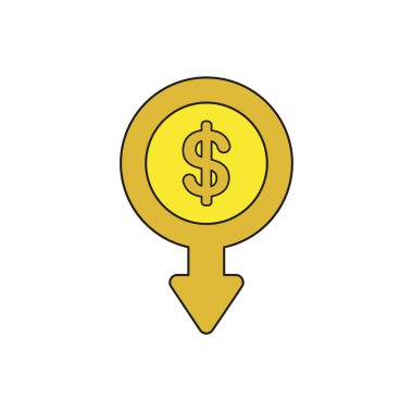 Ok aşağı hareket ile dolar para sikke Vektör simgesi kavramı.