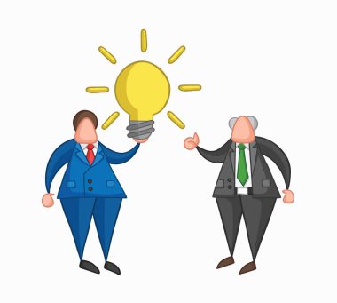 Elle çizilmiş vektör işadamı işçi iyi bir fikir ve patron sh var