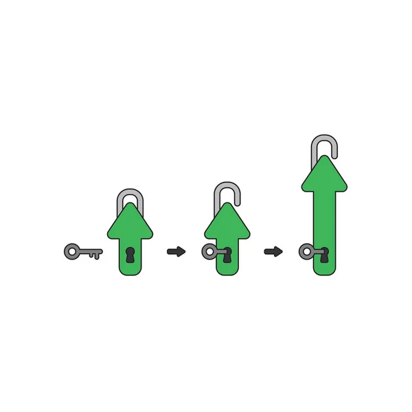 Icône vectorielle concept de fermeture flèche cadenas icône trou de serrure, clé un — Image vectorielle