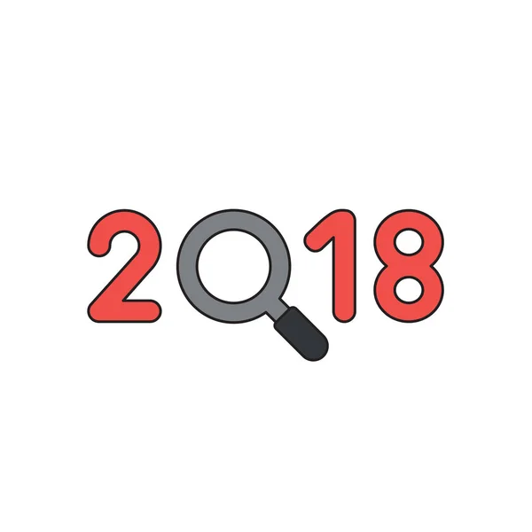 Concepto de icono vectorial del año 2018 palabra con lupa . — Vector de stock