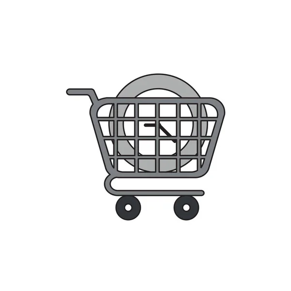 Vector icon concept of clock in shopping cart. — Stock Vector