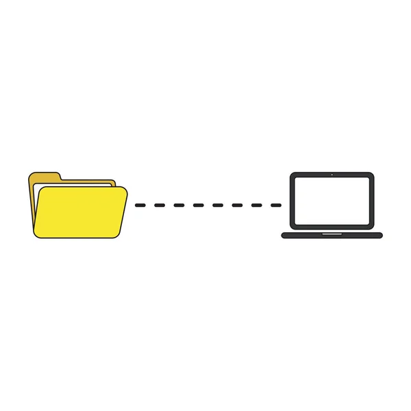 Vektor-Icon-Konzept der Dateiübertragung zwischen Ordner und Laptop. — Stockvektor