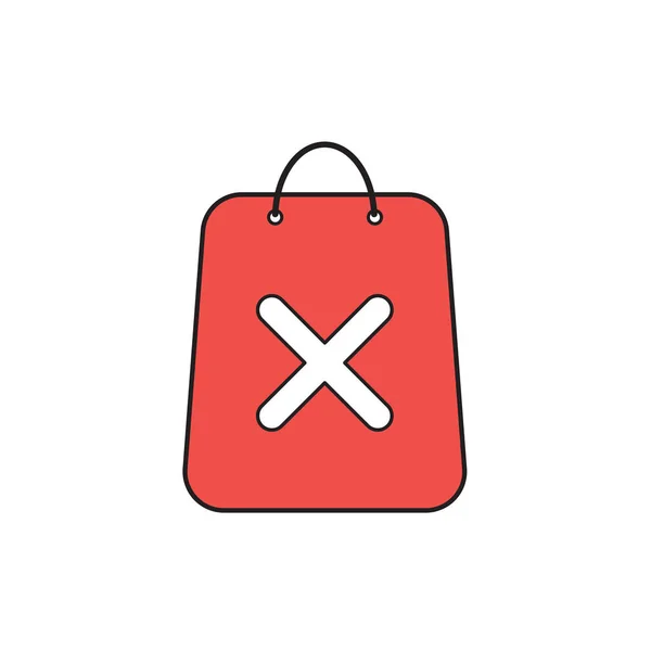 Concepto de icono vectorial de bolsa de compras con marca x . — Vector de stock