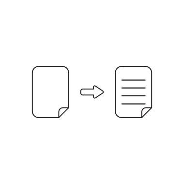 Boş kağıt ve yazılı kağıt vektör simgesi kavramı. Siyah outl