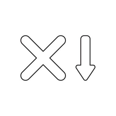 Ok aşağı hareket eden x işaretivektör simgesi kavramı. Siyah outl