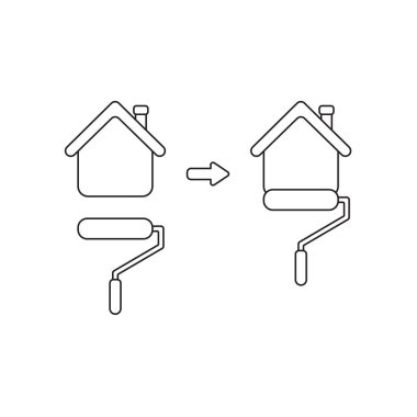 Sarı rulo boya fırça boyama evi vektör simgesi kavramı.