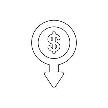 Ok aşağı hareket ile dolar para sikke Vektör simgesi kavramı.