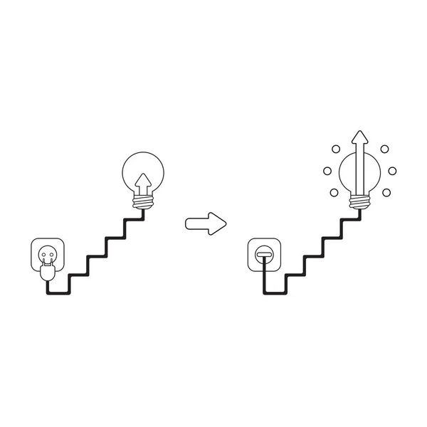 Ikona wektorowa koncepcja strzałki w żarówki podłączone do gniazdka — Wektor stockowy