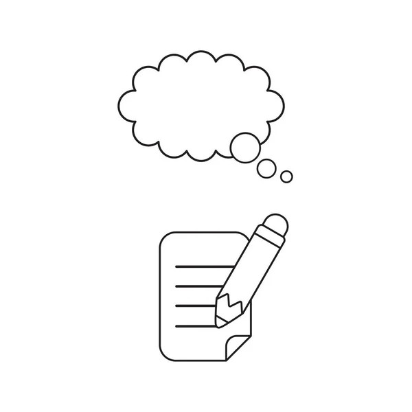 Concepto de icono vectorial de escritura a lápiz sobre papel con bubb de pensamiento — Vector de stock
