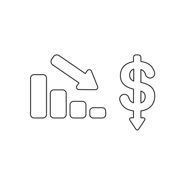 Vector icon concept of sales bar chart with arrow moving down an — Stock Vector