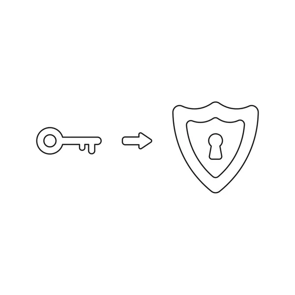 Ikona wektor koncepcja osłony tarczy z otworem na klucze i kluczem. Czarny — Wektor stockowy