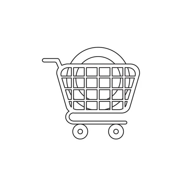 Vector icon concept of dollar money coin in shopping cart. Black — Stock Vector