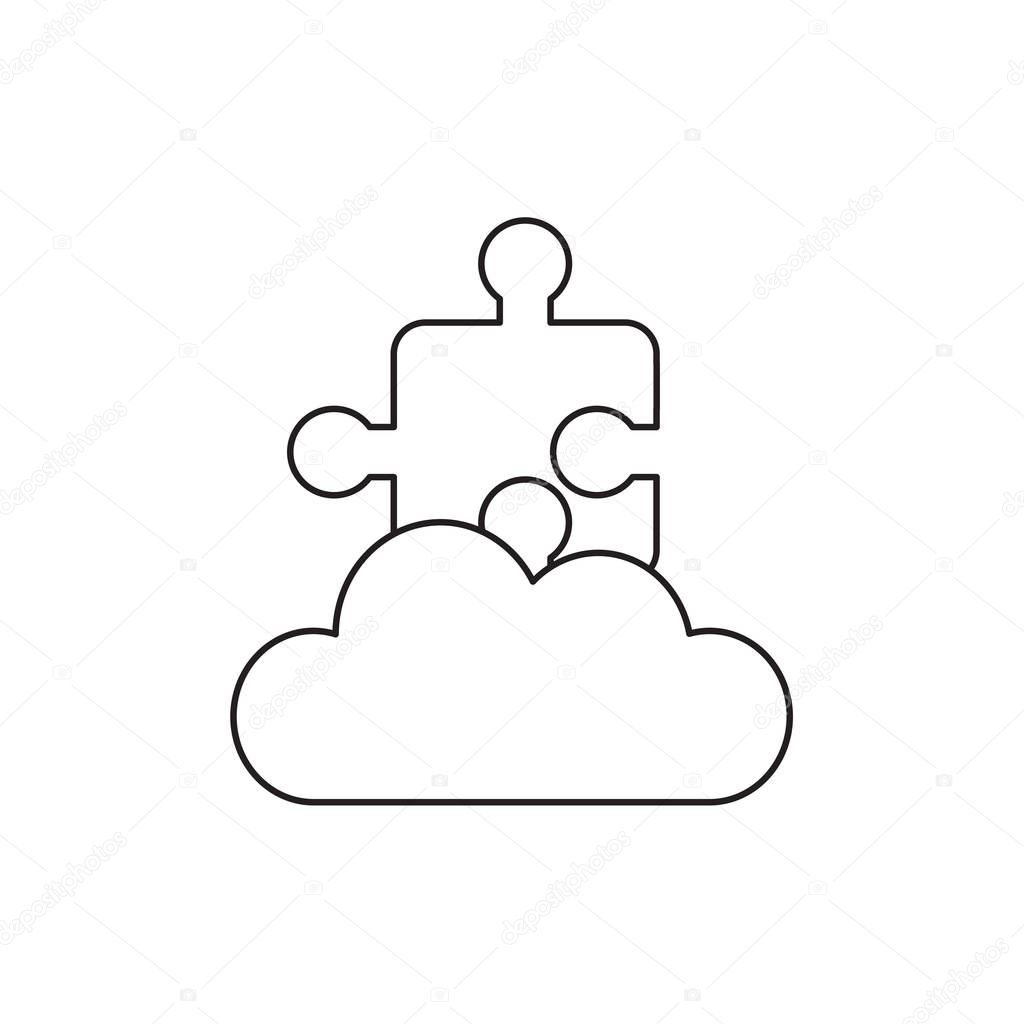 Vector icon concept of jigsaw puzzle piece on cloud. Black outli