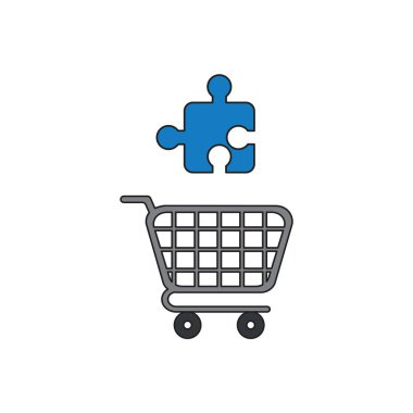 Alışveriş sepeti içinde bulmaca yapboz parçası vektör simge kavramı. 