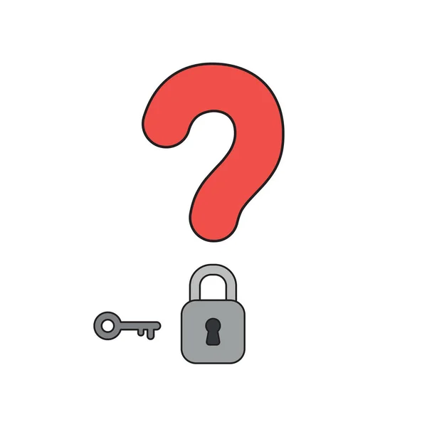 Vector icon concept of question mark with closed padlock and key — Stock Vector