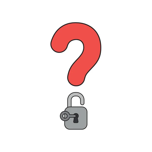Vector icon concept of question mark with padlock and key unlock — Stock Vector