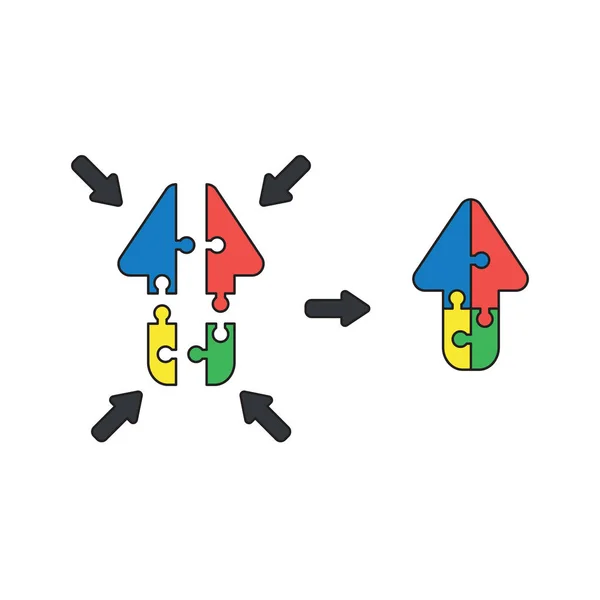 Concept d'icône vectorielle de pièces de puzzle en forme de flèche apparaissant et — Image vectorielle