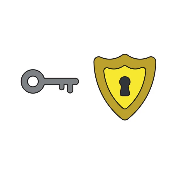 Conceito de ícone vetorial de buraco de fechadura dentro do escudo com chave . — Vetor de Stock