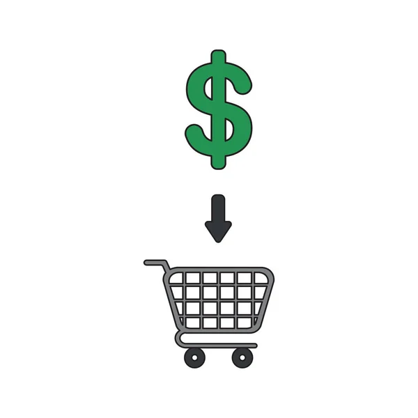 Vector icon concept of dollar symbol into shopping cart. — Stock Vector