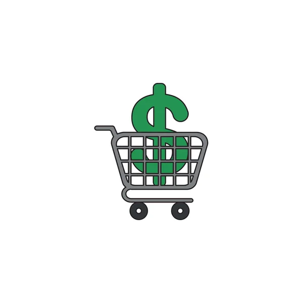 Vector icon concept of dollar symbol inside shopping cart. — Stock Vector