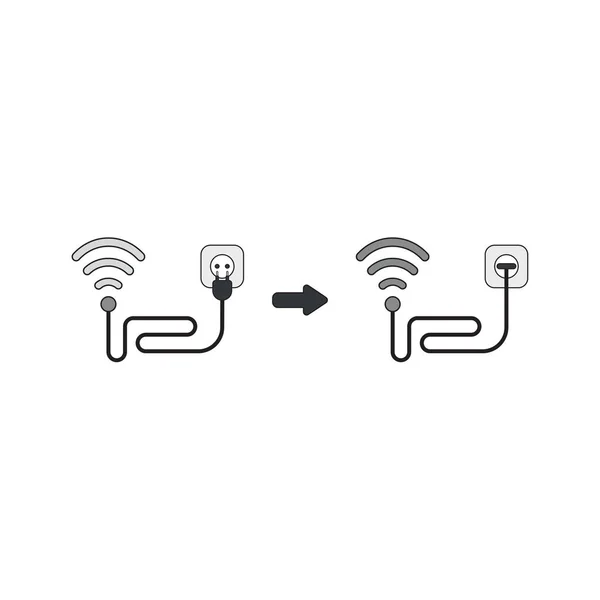 Conceito de ícone vetorial do símbolo wifi sem fio com cabo e plugg —  Vetores de Stock