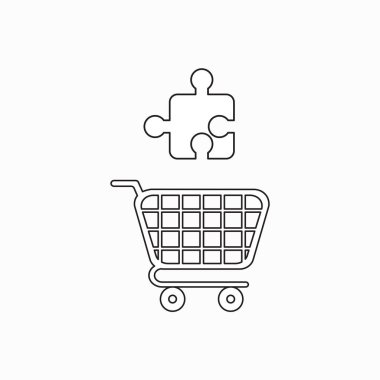 Alışveriş sepeti içinde bulmaca yapboz parçası vektör simge kavramı.