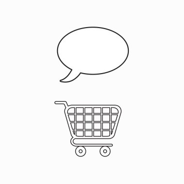 Vektör simge kavramı konuşma balonu üzerinde alışveriş sepeti.