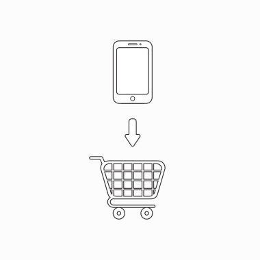 Alışveriş sepetine akıllı telefon simgesivektör simgesi kavramı.
